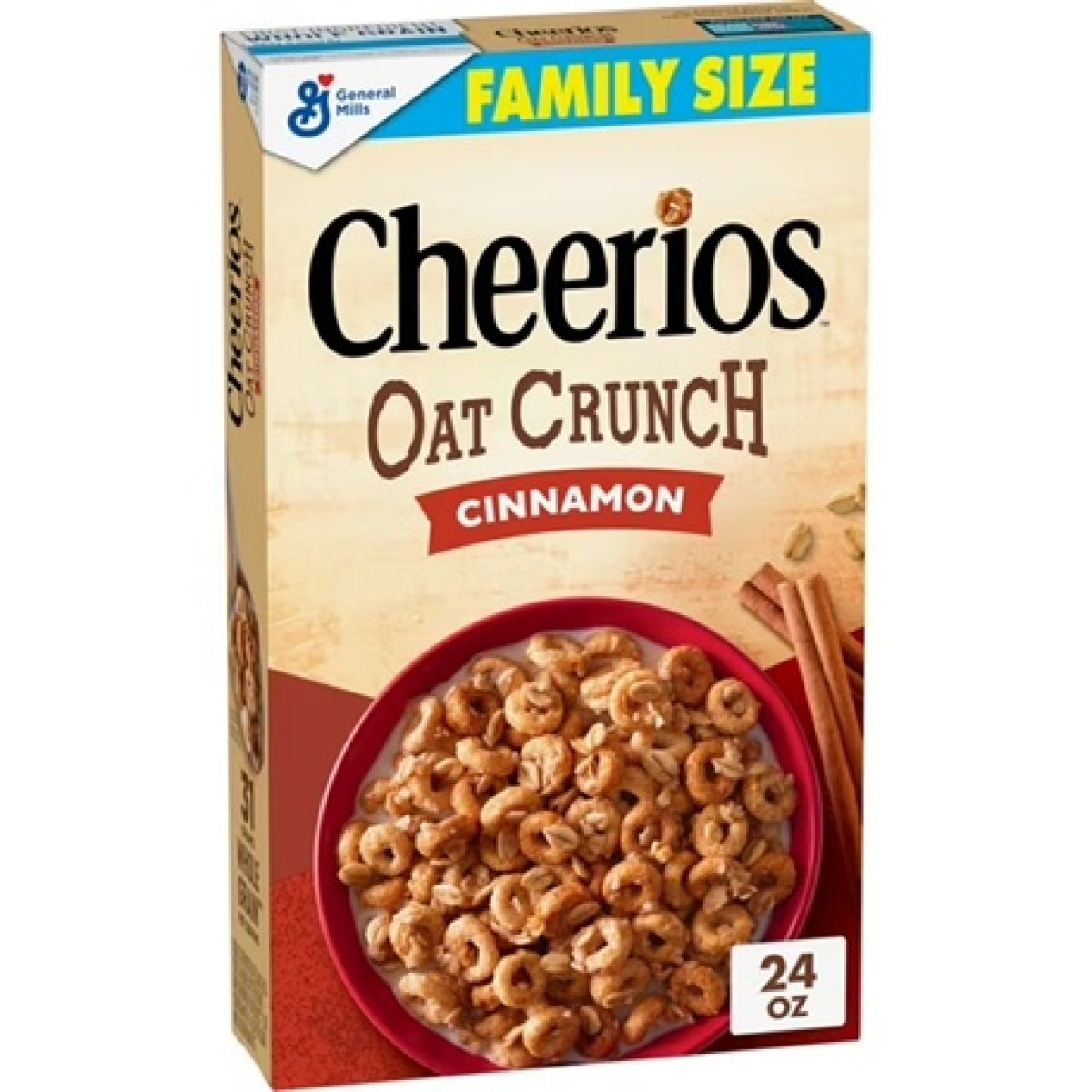 Cheerios Oat Crunch Cinnamon Breakfast Cereal, Made with Whole Grains, Family Size, 24 oz