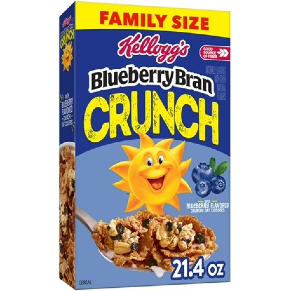 Kellogg's Blueberry Bran Crunchy Breakfast Cereal, Family Size, Fiber Cereal, Family Size, Original, 21.4 oz Box (1 Box)