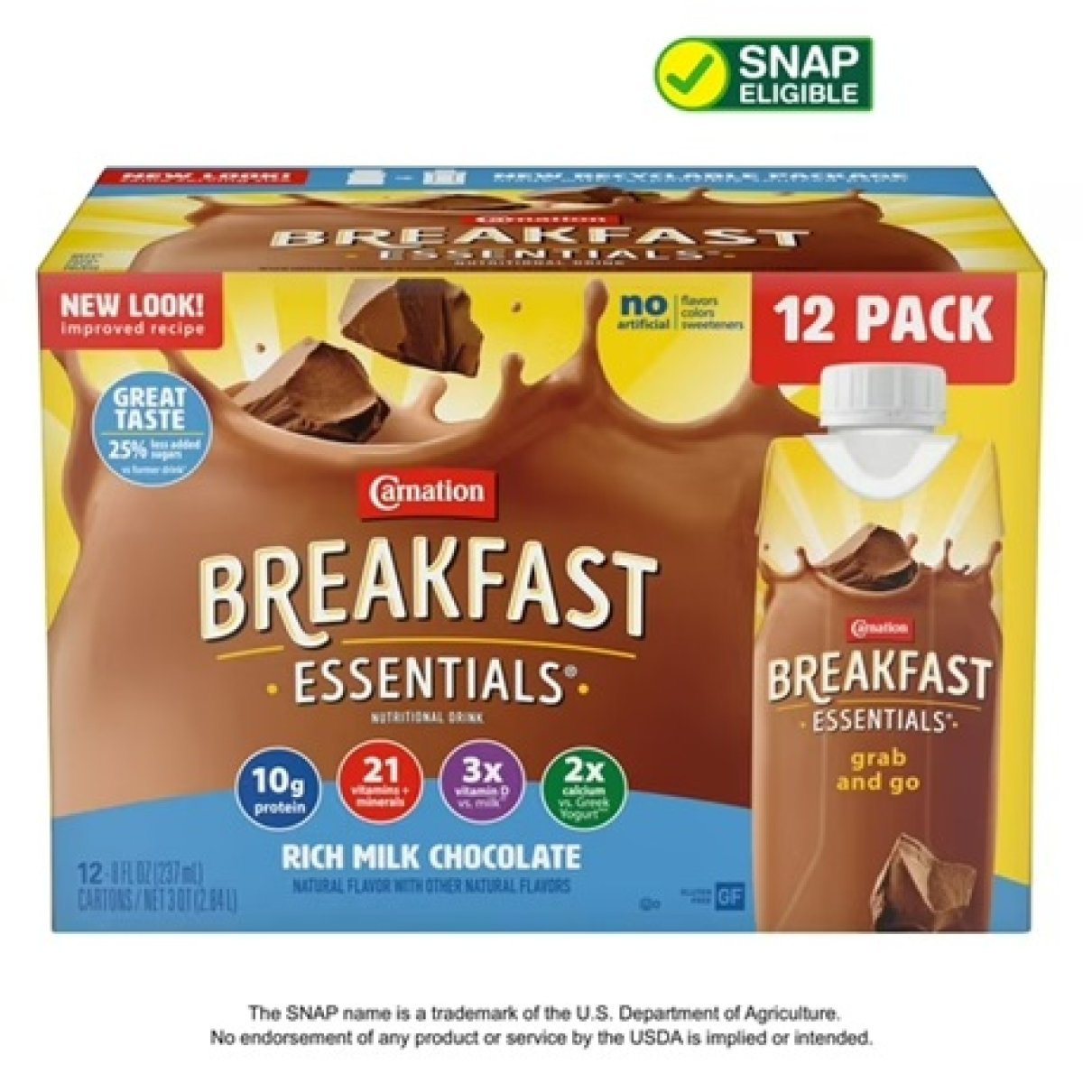 Carnation Breakfast Essentials Protein-Packed Nutritional Shakes, Rich Milk Chocolate, 8 fl oz, 12 Pack