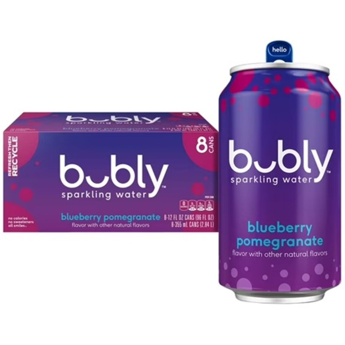 bubly Blueberry and Pomegranate Sparkling Water, 355 ml (12 fl oz), 8 Can Pack