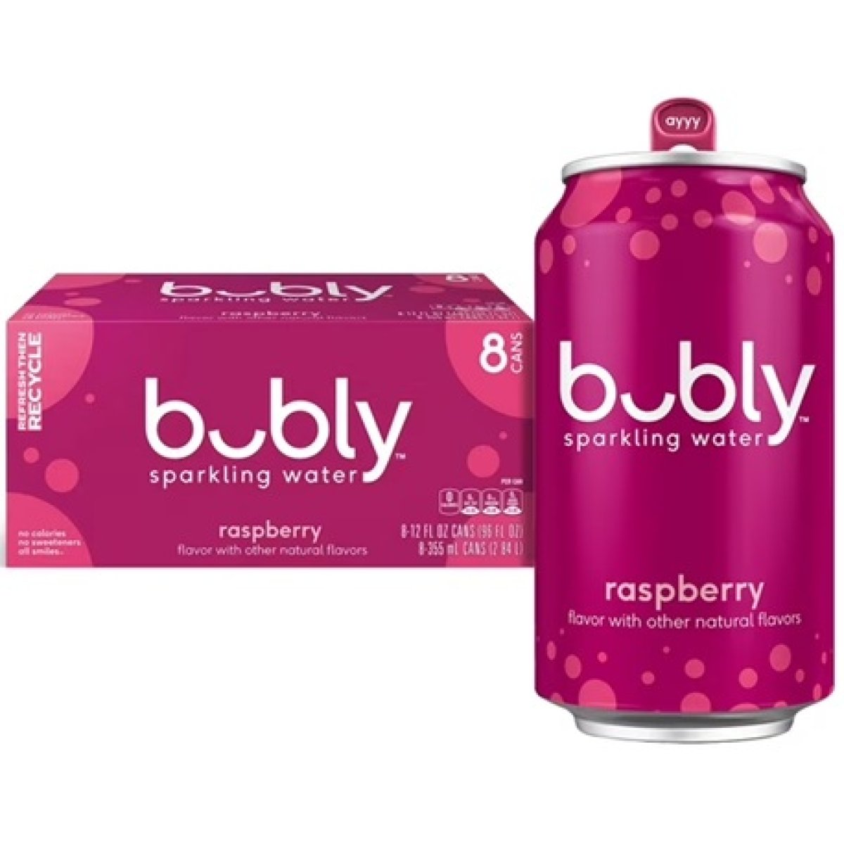 bubly Raspberry Sparkling Water 12 fl oz, 8 Can Pack