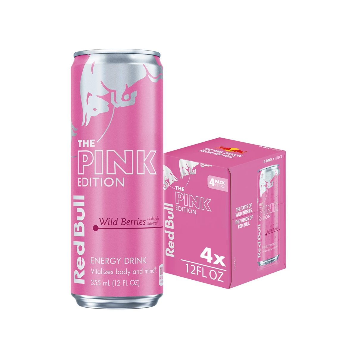 Red Bull Pink Edition Wild Berry Energy Drink, 12 fl. oz., 4-Pack Cans, 80 mg of Caffeine