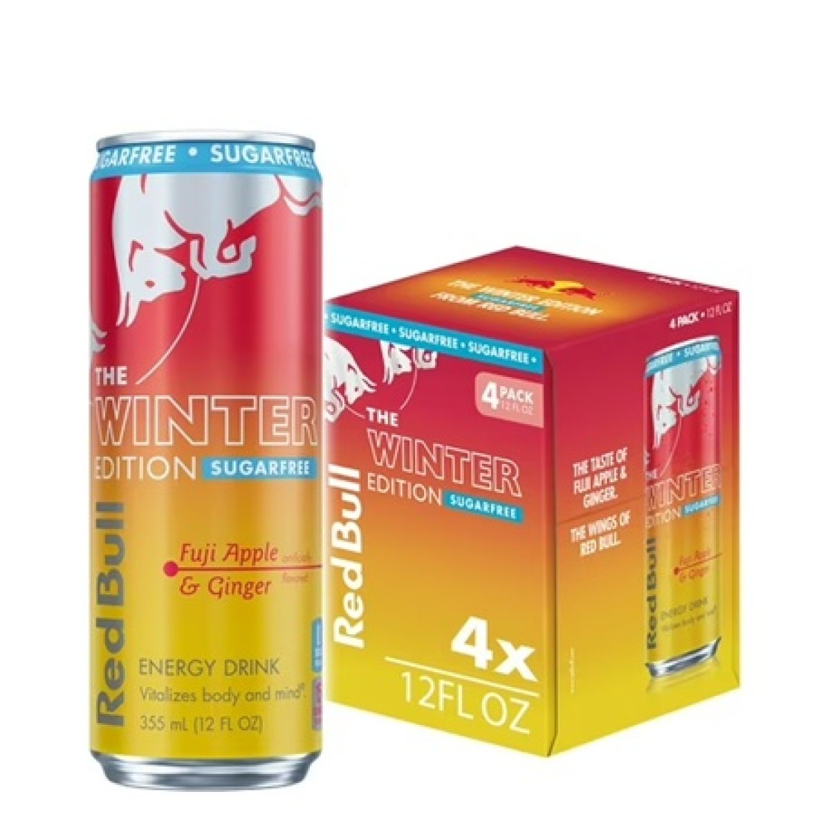 Red Bull Winter Edition Sugar-Free Energy Drink, Fuji Apple and Ginger, 12 fl. oz. Can, 4-Pack