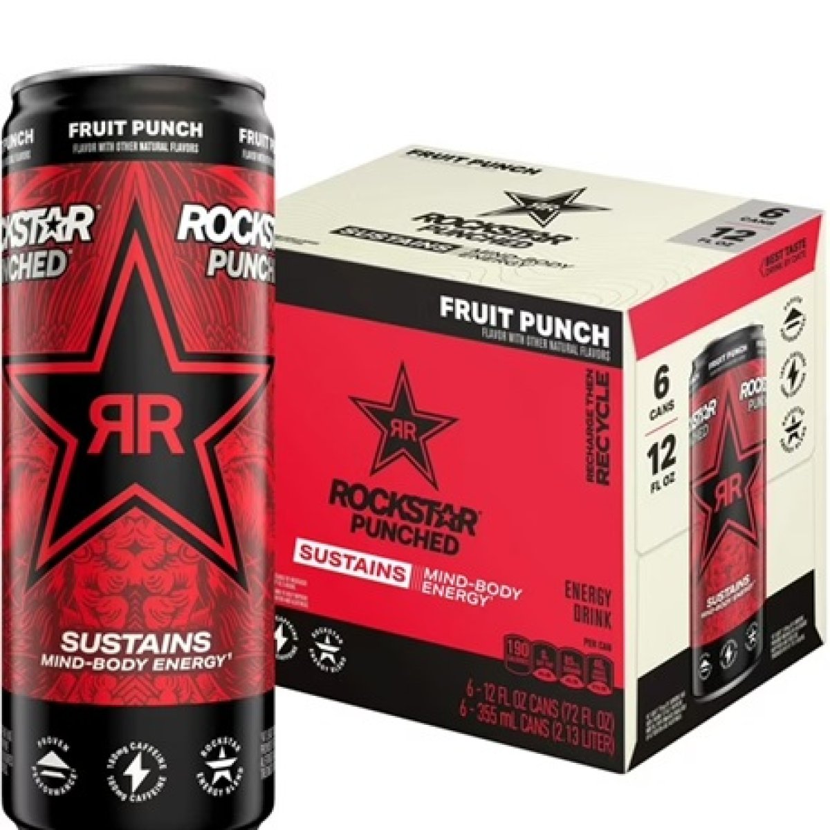 Rockstar Fruit Punch with Energy Drink 12 fl Oz, 6 Cans