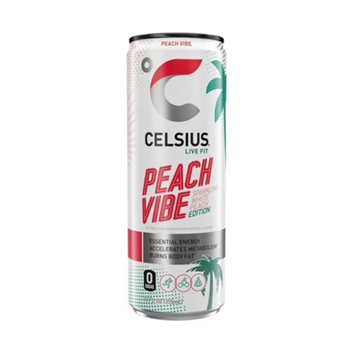 CELSIUS Sparkling Peach Vibe, Functional Energy Drink 12 fl oz Single Can