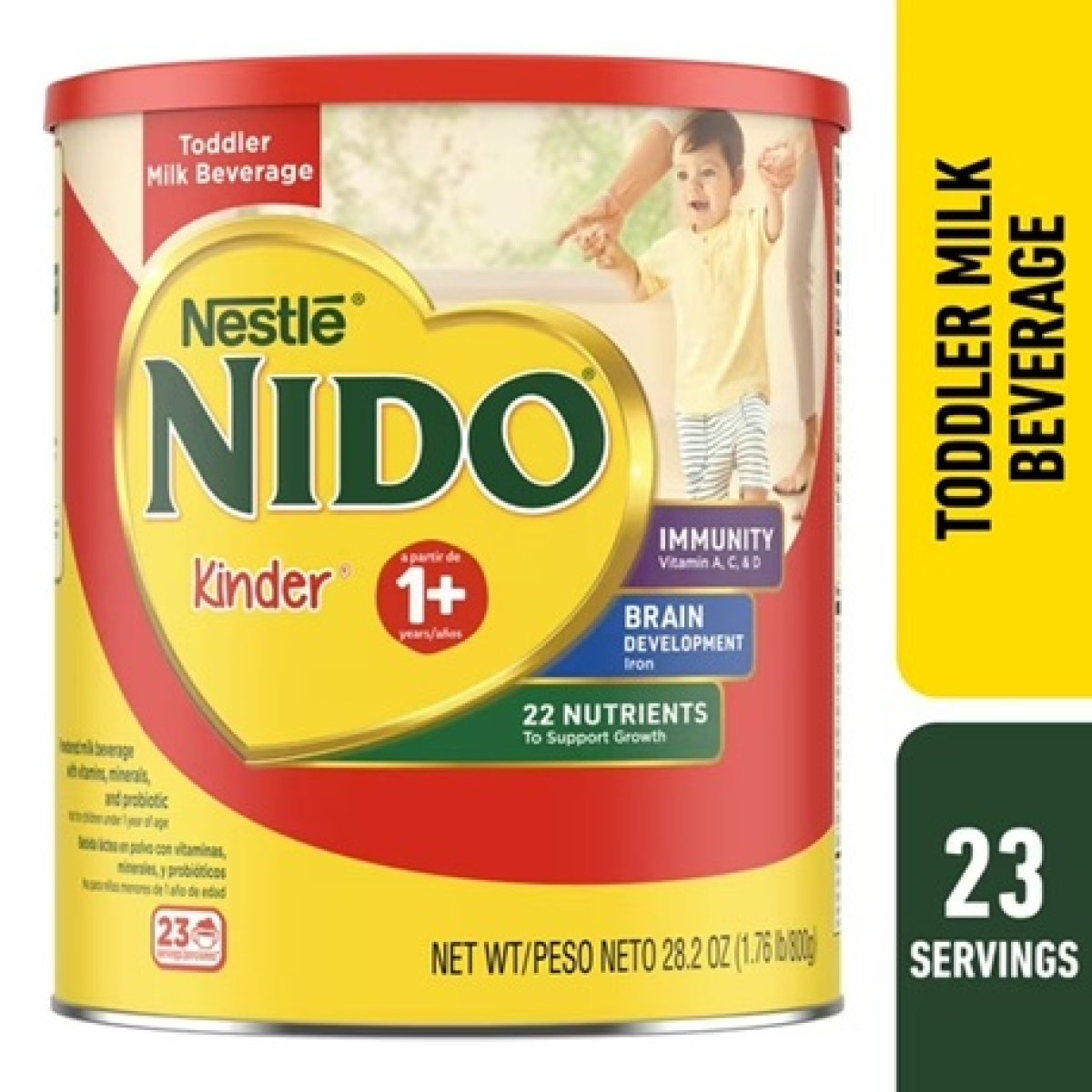 NIDO Kinder 1+ Powdered Drink Mix, Immune Milk for Toddlers with Vitamins A, C, D, Iron to Support Growth, 28.2 oz Can