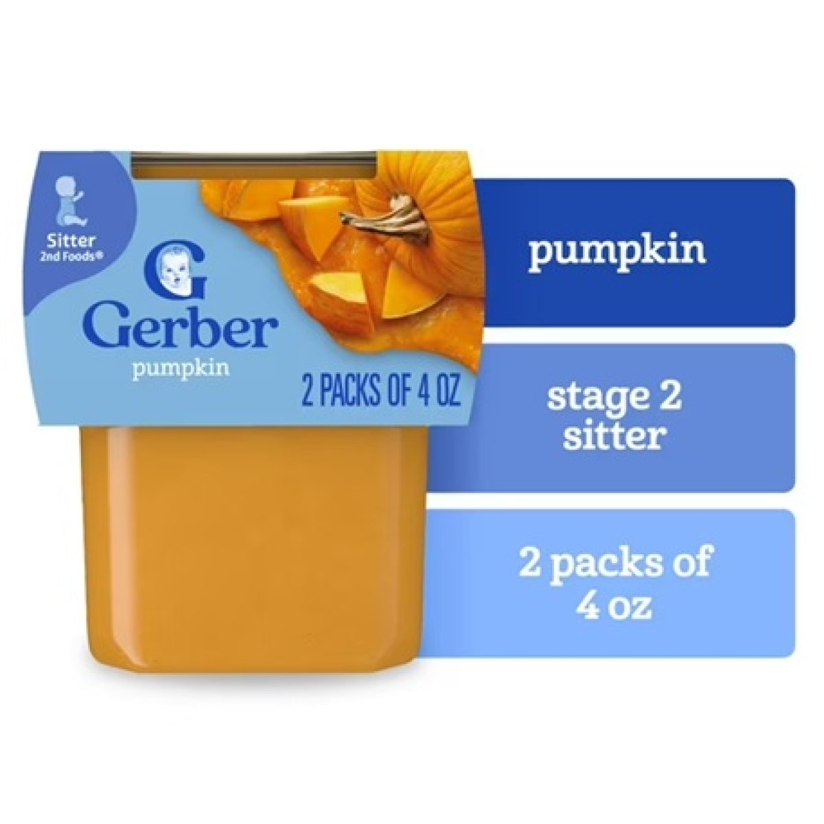 Gerber Stage 2 Baby Food, Pumpkin Puree Tubs, Baby Puree, 2PK 8 oz