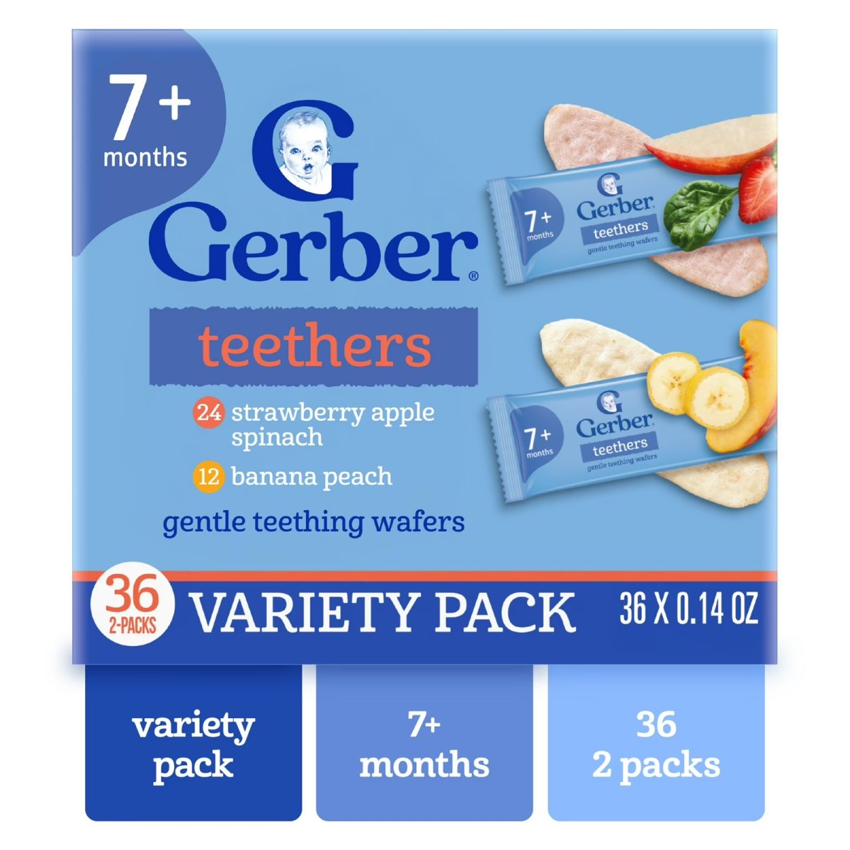 Gerber Gentle Teething Wafers, Variety Pack Baby Teethers, 72 Count Box