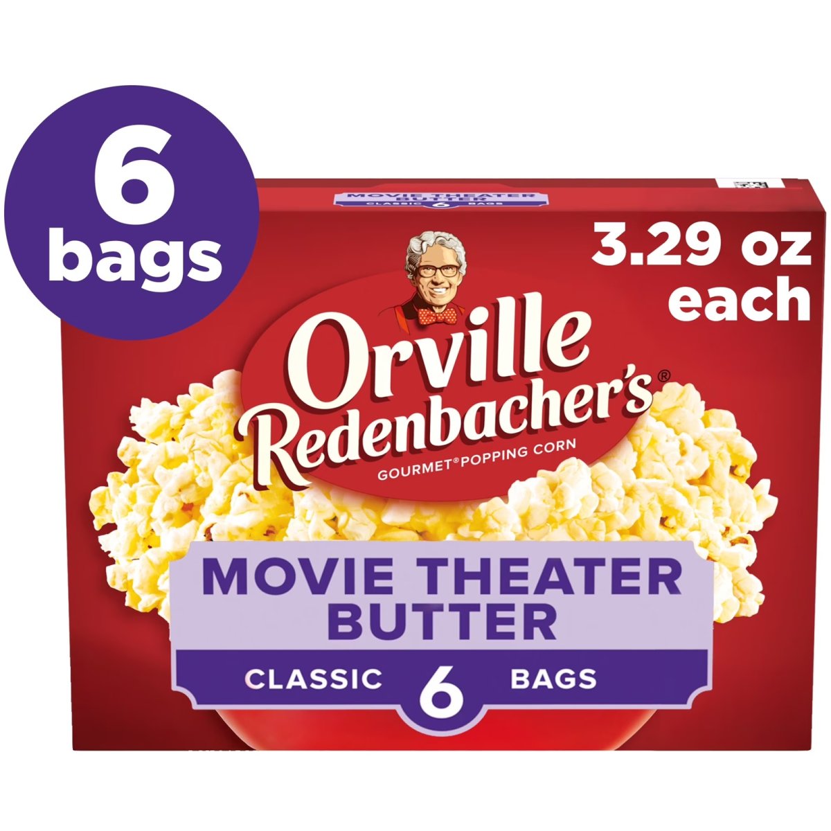 Orville Redenbacher’s Microwave Popcorn, Movie Theater Butter Flavor, Movie Night Supplies, 3 oz., 6-Count