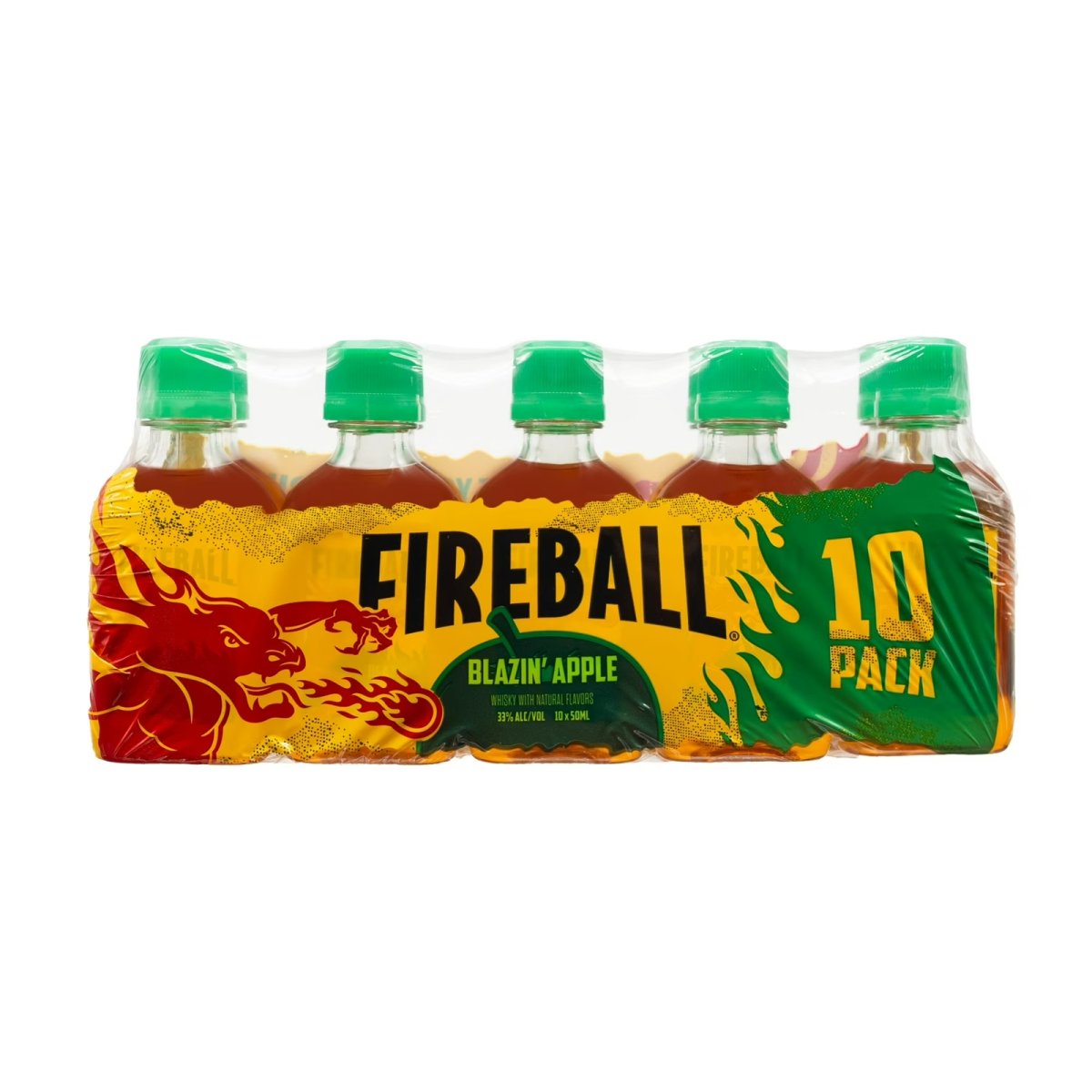 Fireball Blazin Whisky Apple Cinnamon, Pack of 10, 50ml 66 Proof