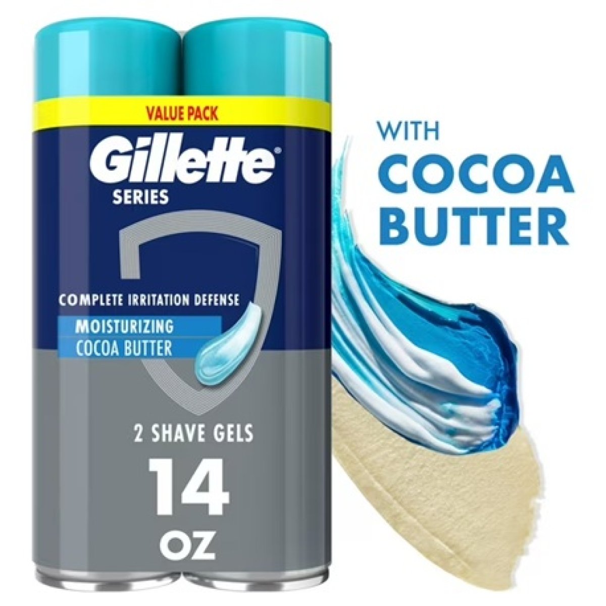 Gillette Series Moisturizing Shaving Gel for Men with Cocoa Butter, Twin Pack (2-7 oz Cans), 14 oz