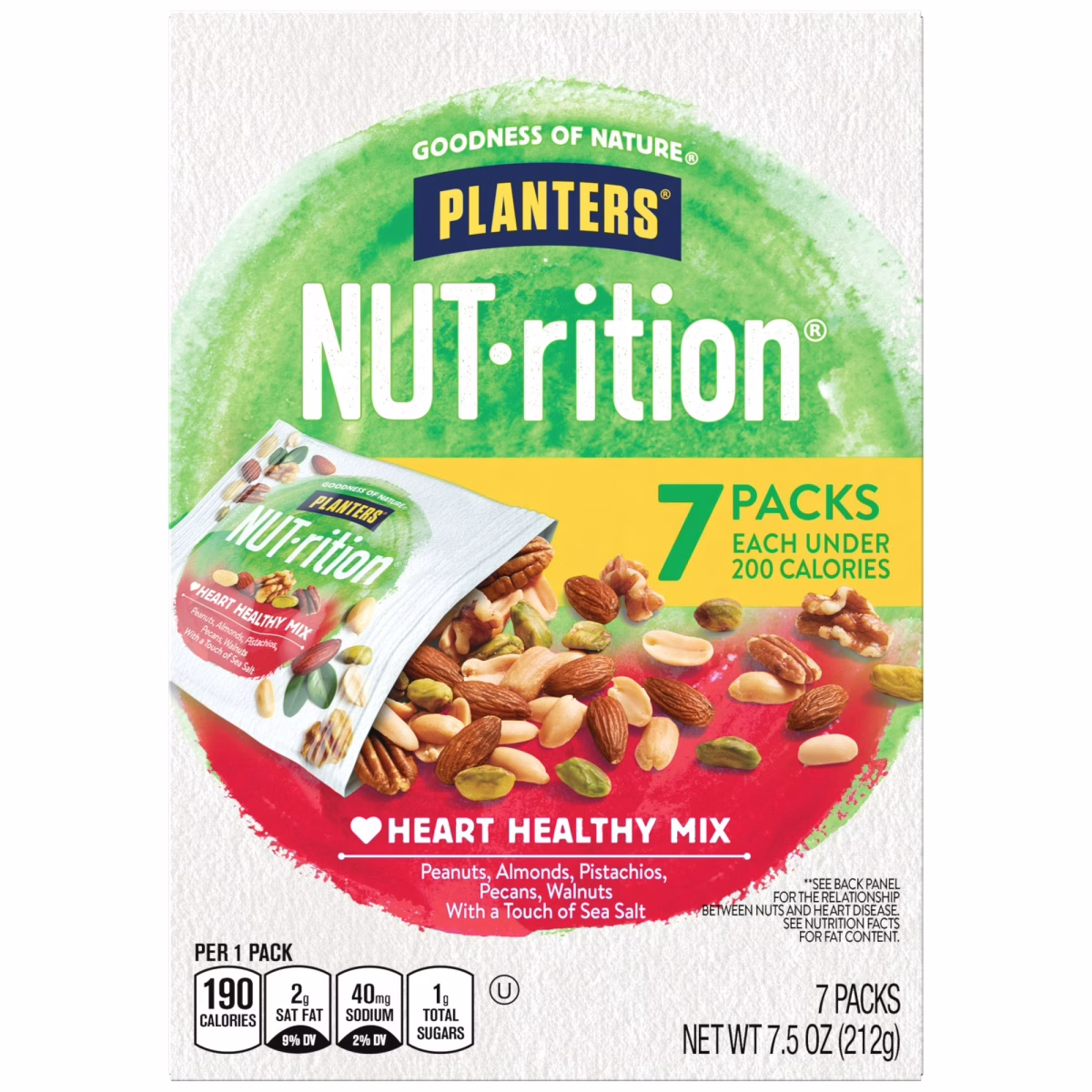 PLANTERS NUT-RITION Heart Healthy Nut Mix, Shelf Stable, Plant Based Protein, 1 oz Plastic Package (7 Count)