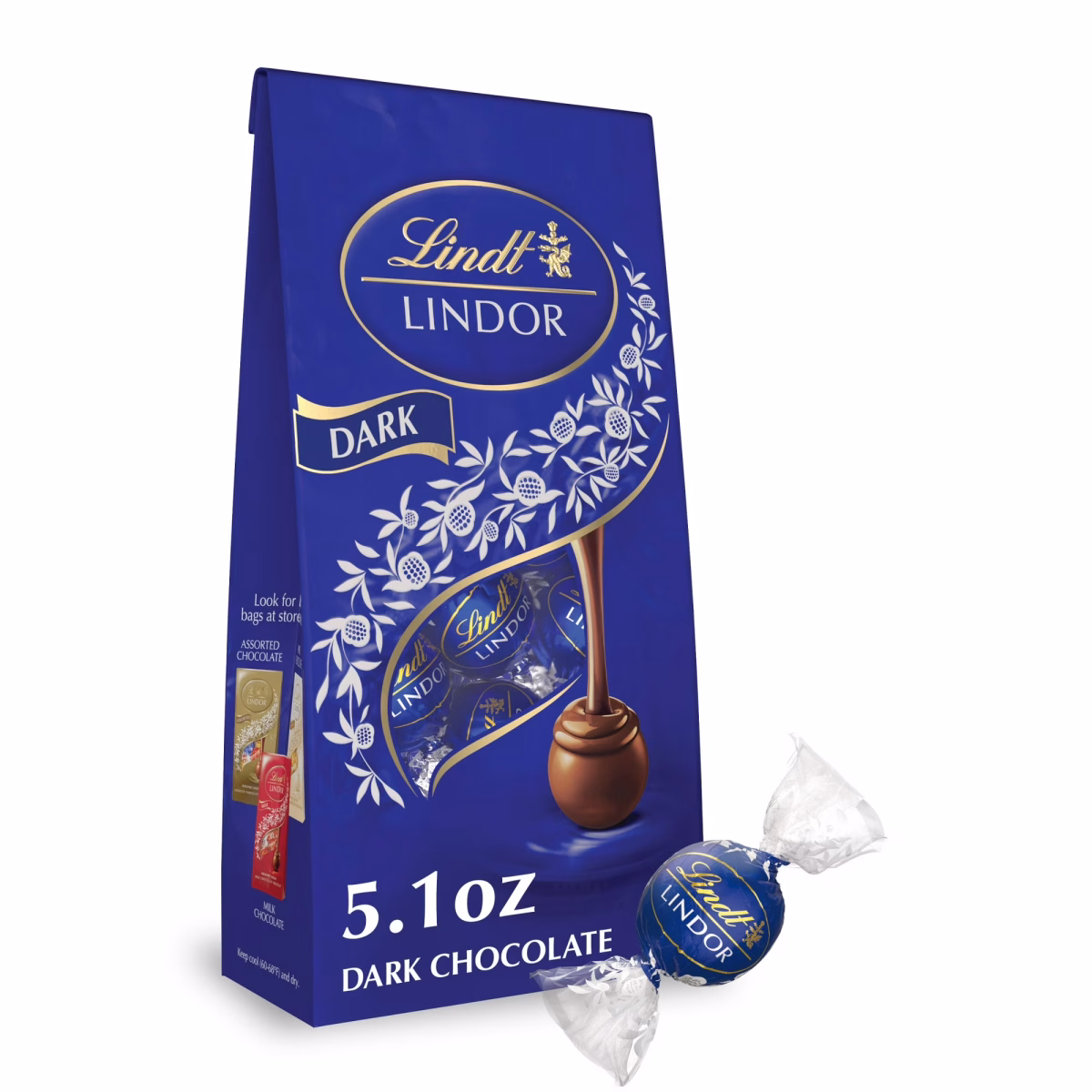 Lindt Lindor Dark Chocolate Candy Truffles, 5.1 oz, Bag
