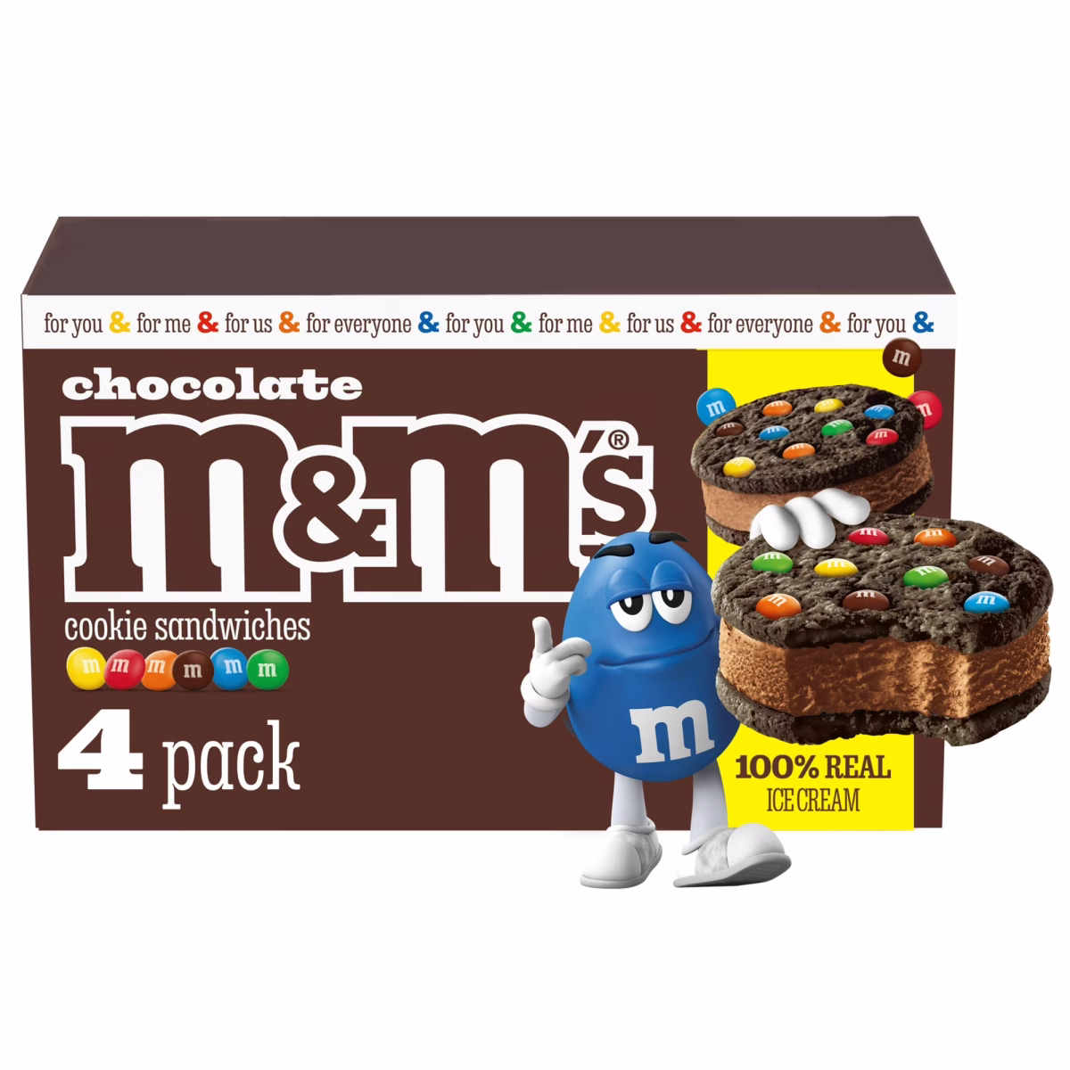 M&M's Chocolate Ice Cream Cookie Sandwiches, 16 fl oz, 4 Pack