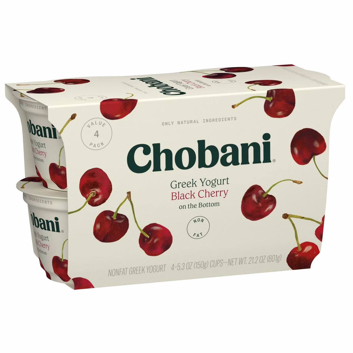 Chobani Non-Fat Greek Yogurt Black Cherry on The Bottom 5.3 oz 4 Pack