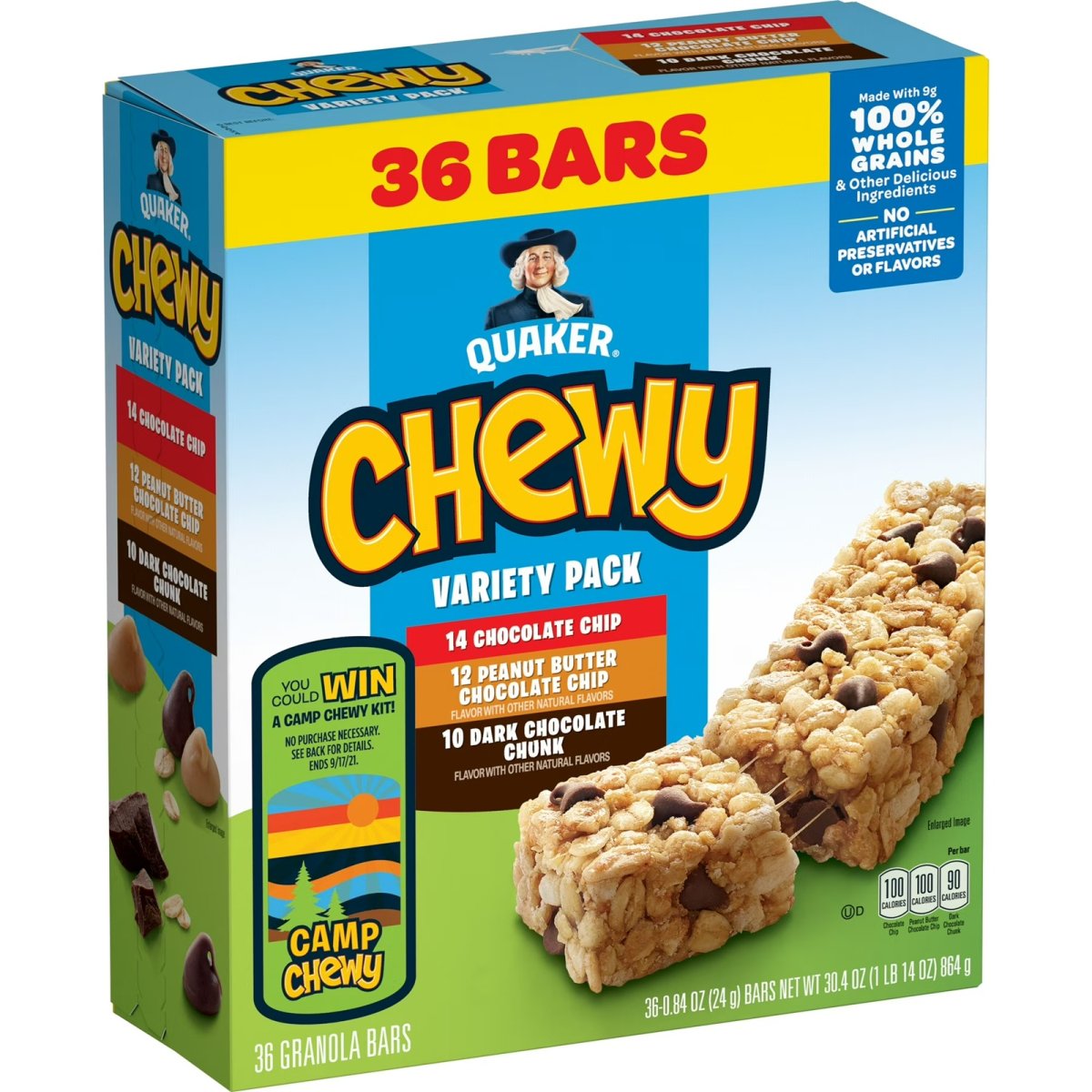 Quaker Chewy Granola Bars, Assorted 3 Flavors, 30.4 oz, 36 Count