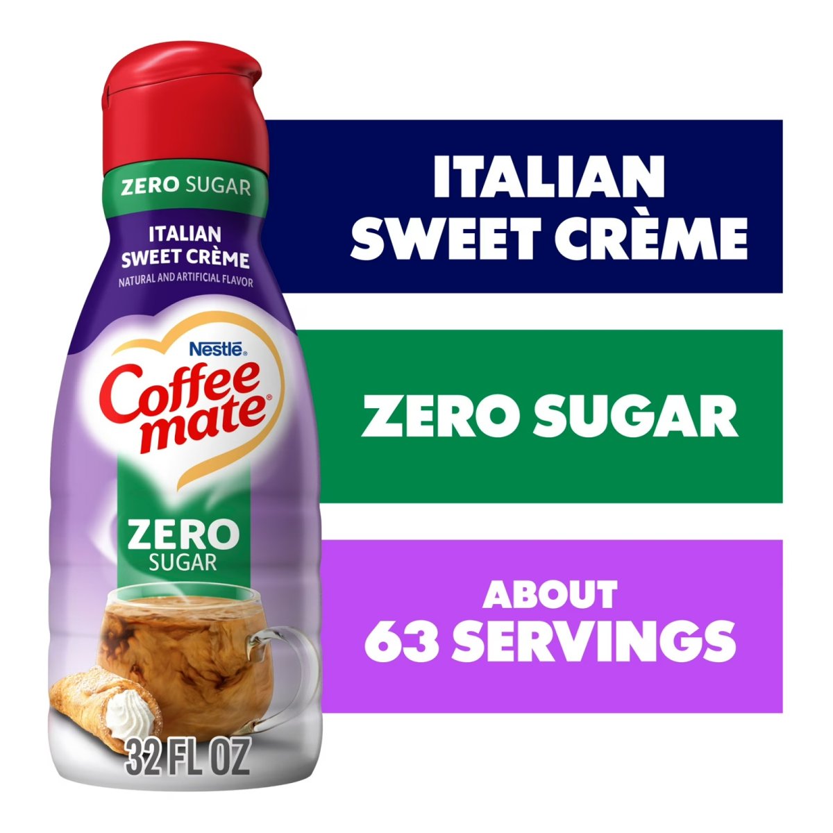 Nestle Coffee Mate Liquid Coffee Creamer, Dairy-Free, Sugar-Free, Italian Sweet, 32 fl oz Bottle