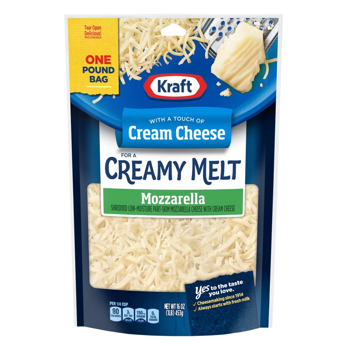 Kraft Shredded Mozzarella Cheese with a Touchs of Cream Cheese for a Creamy Melt, 16 oz Bag
