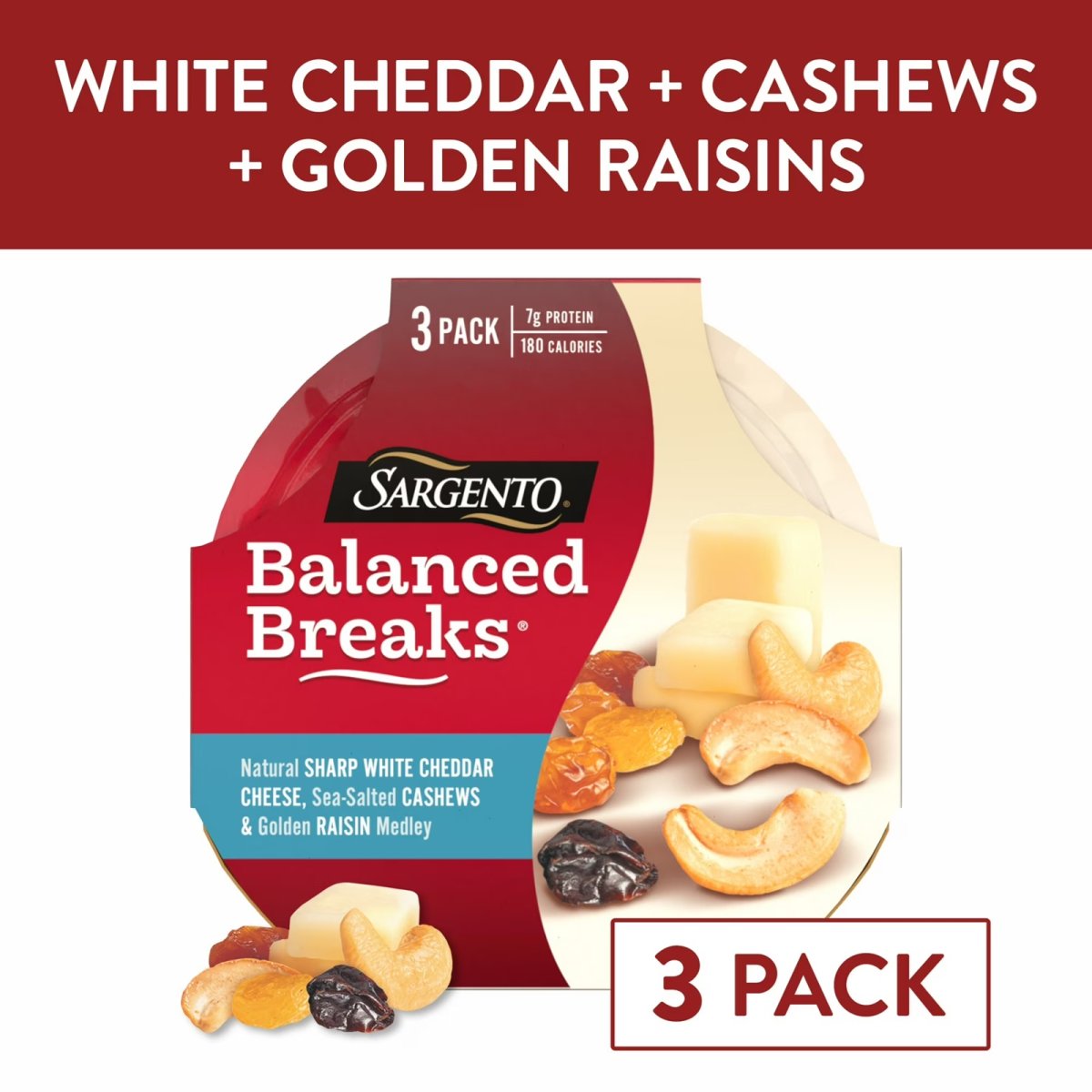 Sargento® Balanced Breaks® Strong White Cheddar Cheese, Roasted Cashews, Raisins