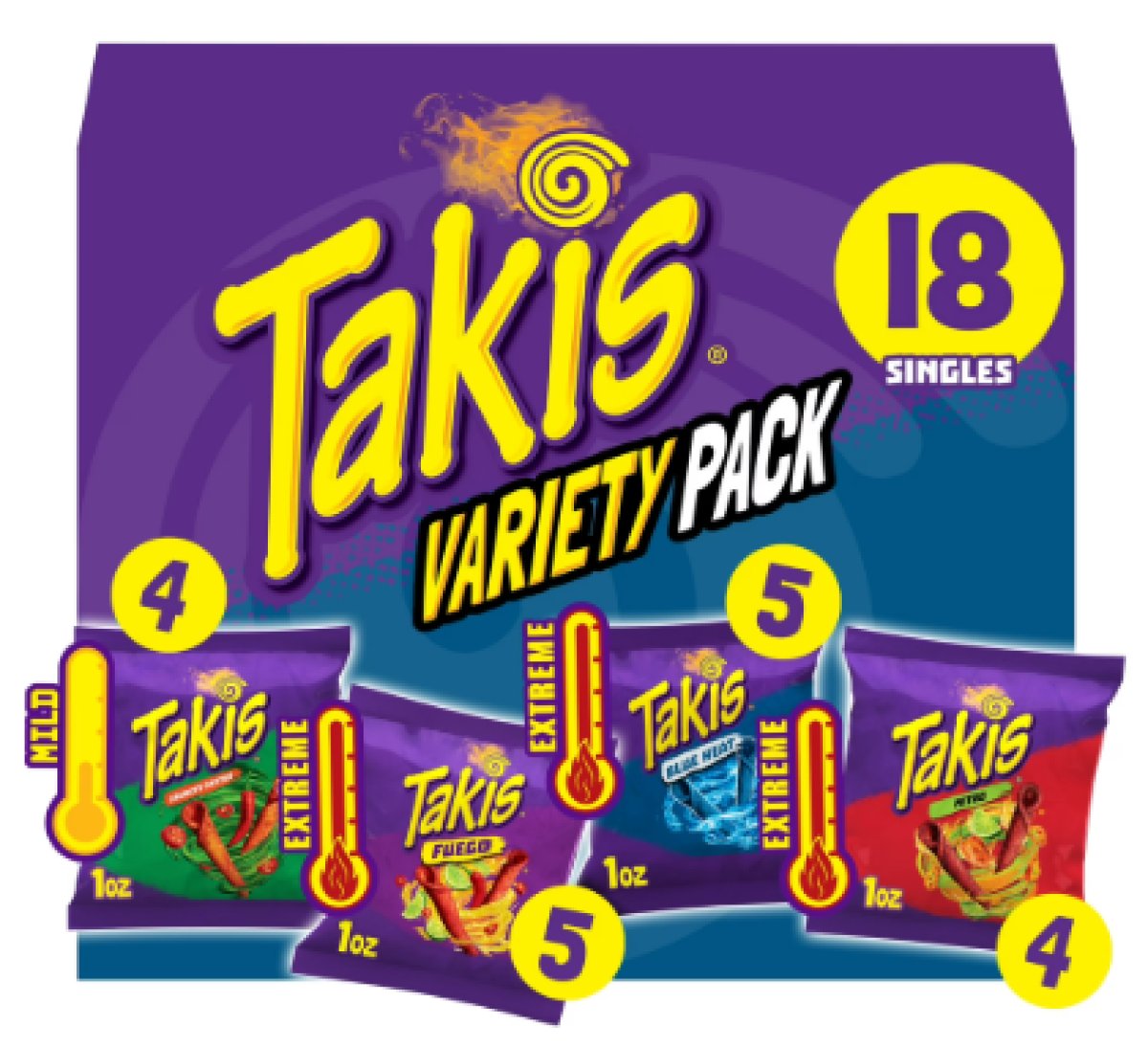 Takis Variety Pack of 18 Pieces / 1 oz, Assorted Rolled Tortilla Chips