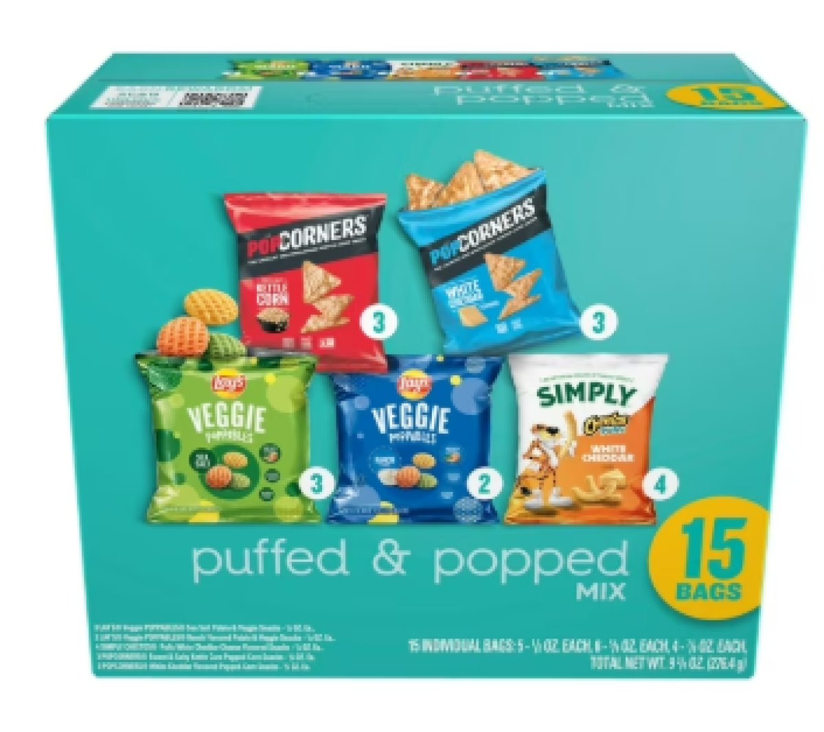 Frito-Lay Packaged Snacks and Popped Variety Packs 9.75 Ounces, 15 Units
