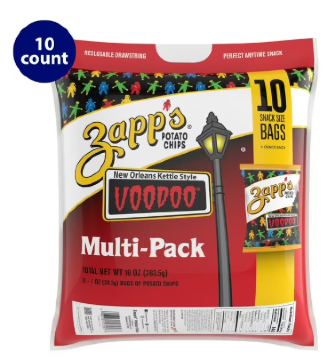 Zapp's Voodoo New Orleans Kettle Style Potato Chips, Multipack, Gluten Free, Potato Chips, 1 oz, 10 Count