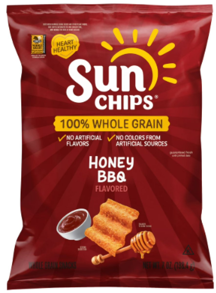 SunChips 100% Whole Grain Honey BBQ Snack Chips Bag, 7 oz