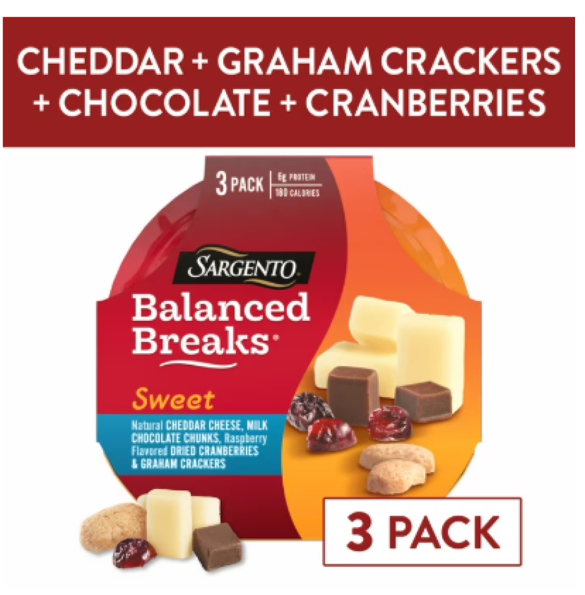 Sargento Cheddar Cheese Sweet Balanced Breaks, Chocolate, Nuts, Graham Crackers
