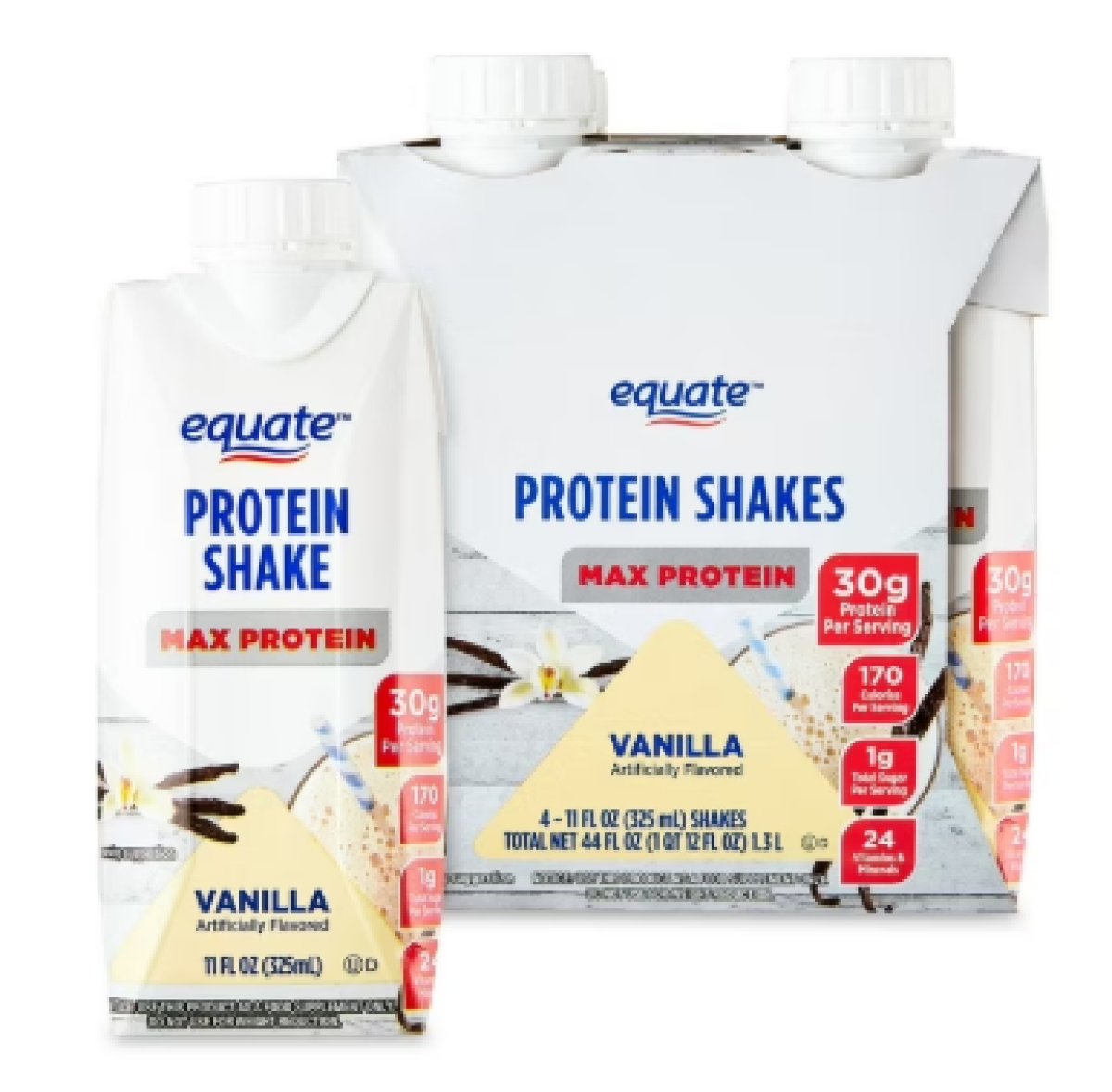Equate Max Protein Nutritional Shake, Vanilla Flavor, 11 fl oz, 4 Units