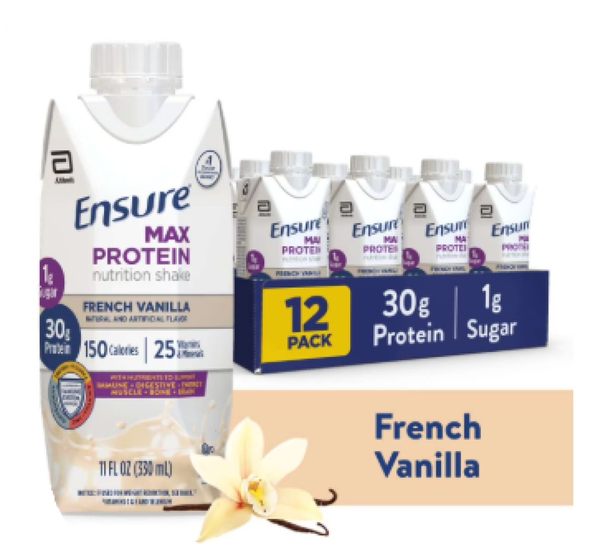Ensure Max Protein Shake, 30g of Protein, French Vanilla, 11 fl oz, 12 Pack