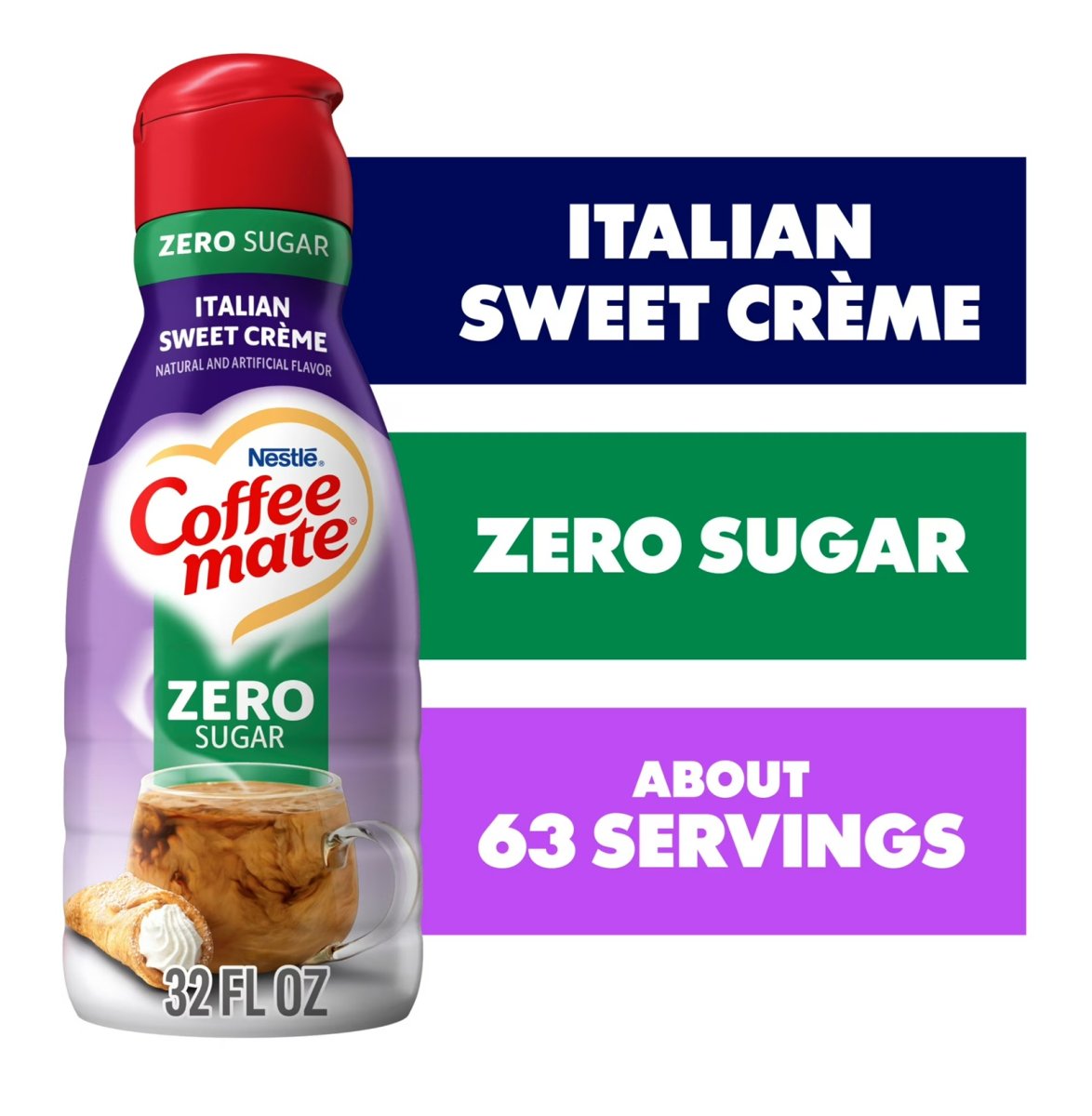 Nestle Coffee Mate Liquid Coffee Creamer with Italian Sweet Cream, Dairy-Free and Sugar-Free, 32 fl oz Bottle