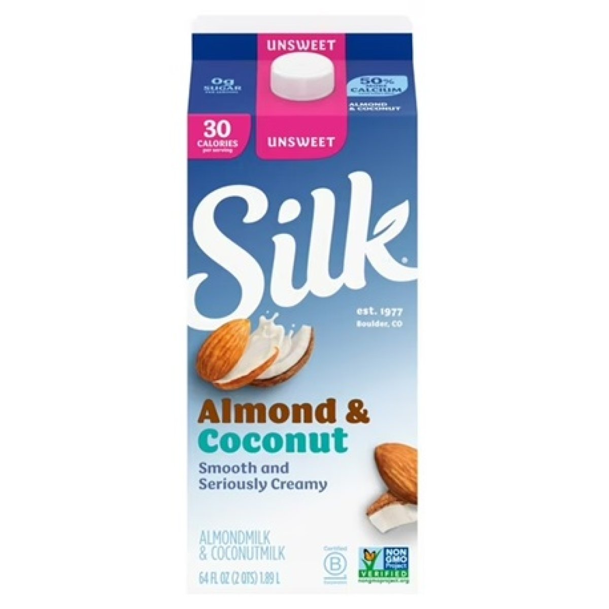 Silk Dairy Free Unsweetened Almond Coconut Milk, Gluten Free, 64 FL OZ Half Gallon