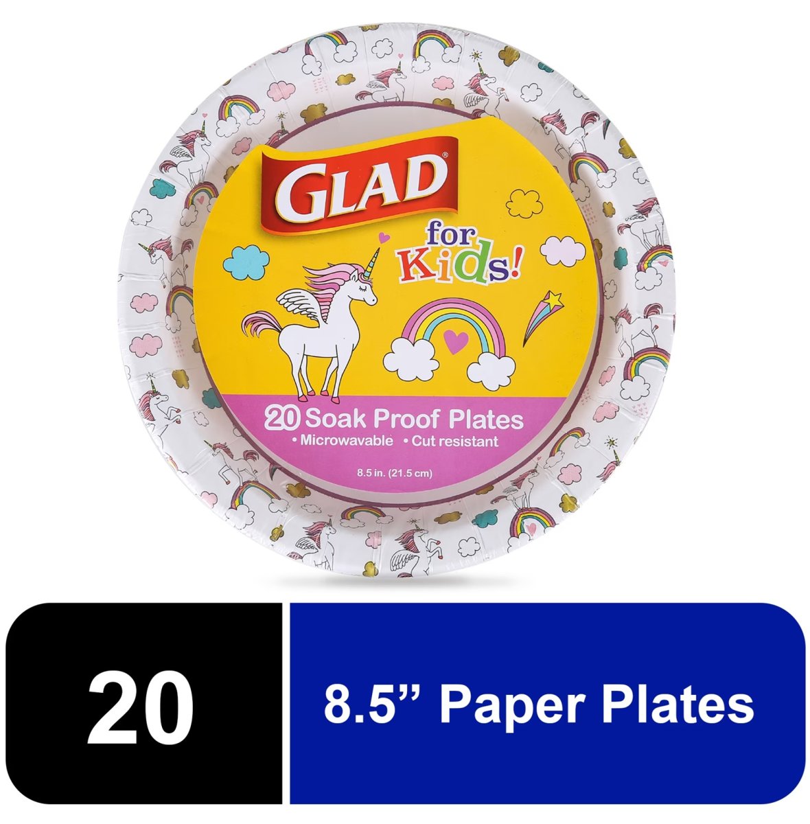 Glad Kids Unicorns Round Paper Plates, 8.5", 20 Count