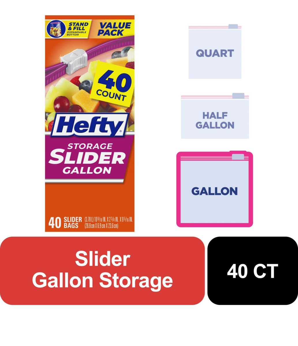 Hefty Slider Gallon Size Kitchen Storage Bags, 40 Count
