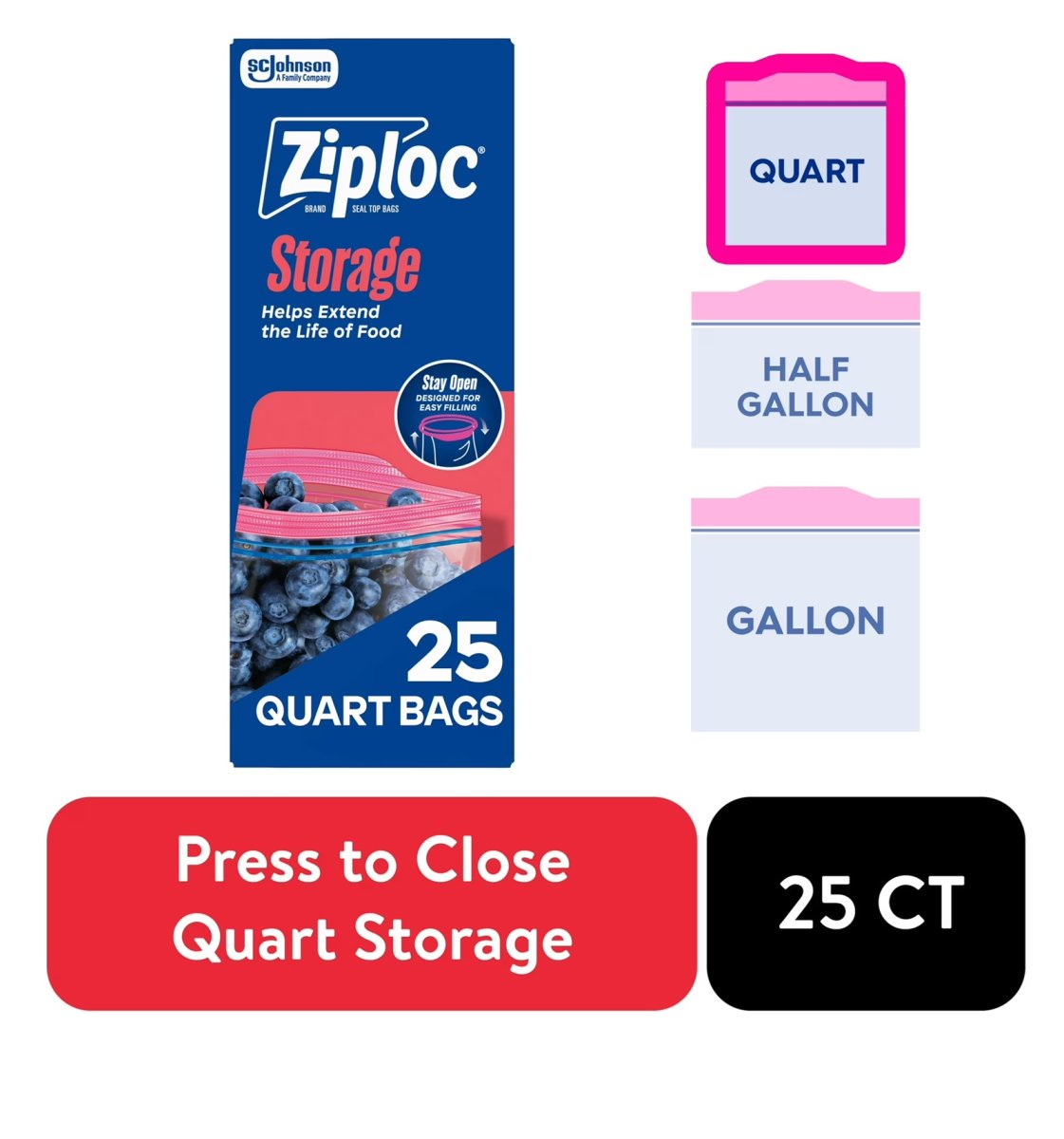 Ziploc School Tiles Storage Bags with Grip 'n Seal Technology, Quart, 25 Count