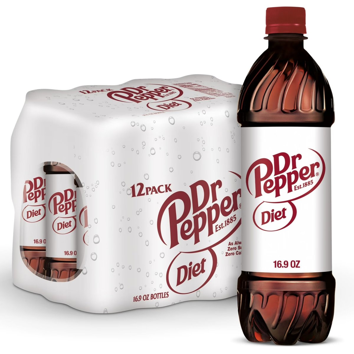 Diet Dr Pepper Soda Pop, .5 L bottles, 12 pack