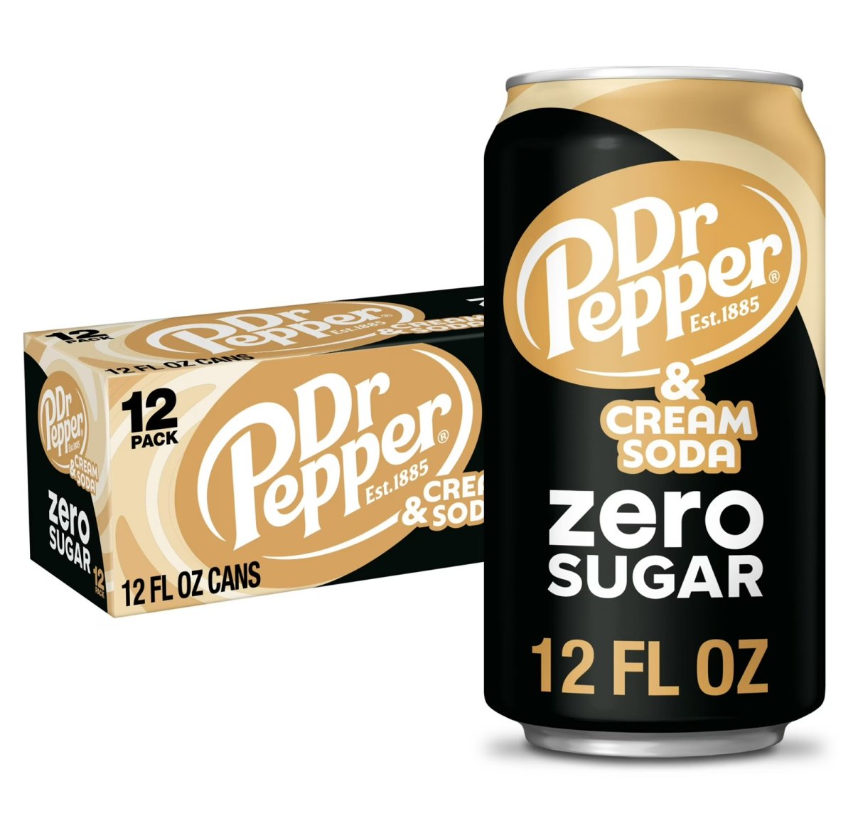 Dr Pepper & Cream Sugar-Free Soda, 12 fl oz, 12-Pack