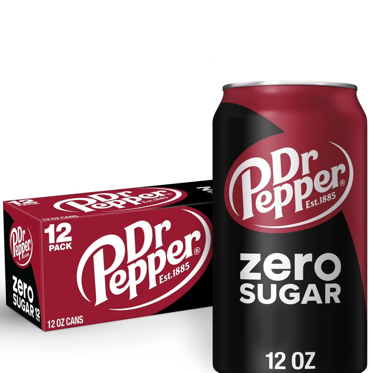 Dr Pepper Zero Sugar Soda 12 fl oz, 12 Can Pack