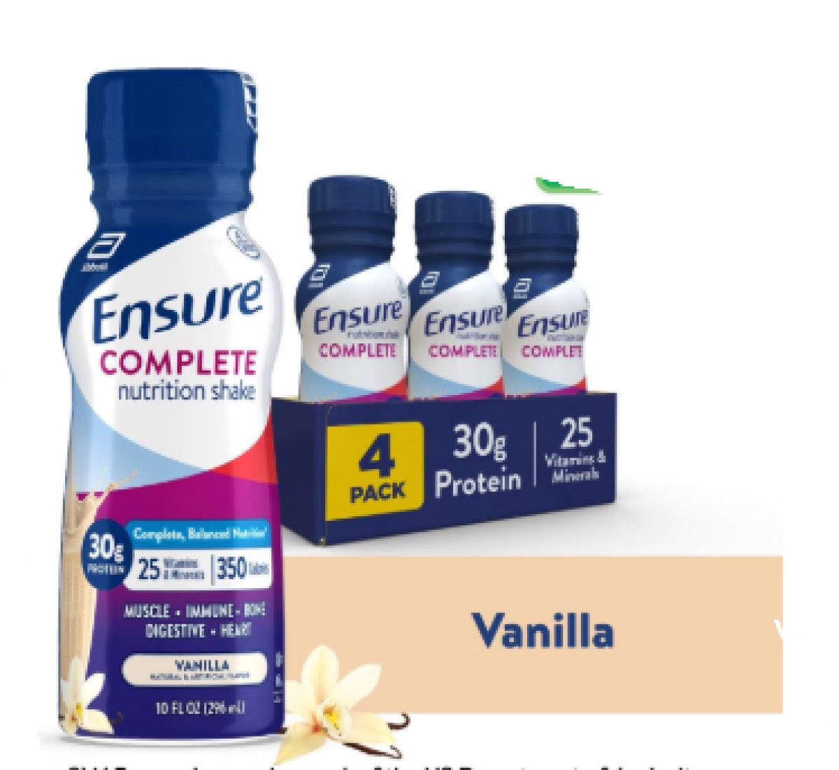 Ensure Complete Nutritional Shake 30g of Protein, Vanilla, 10 fl oz, 4 Pack