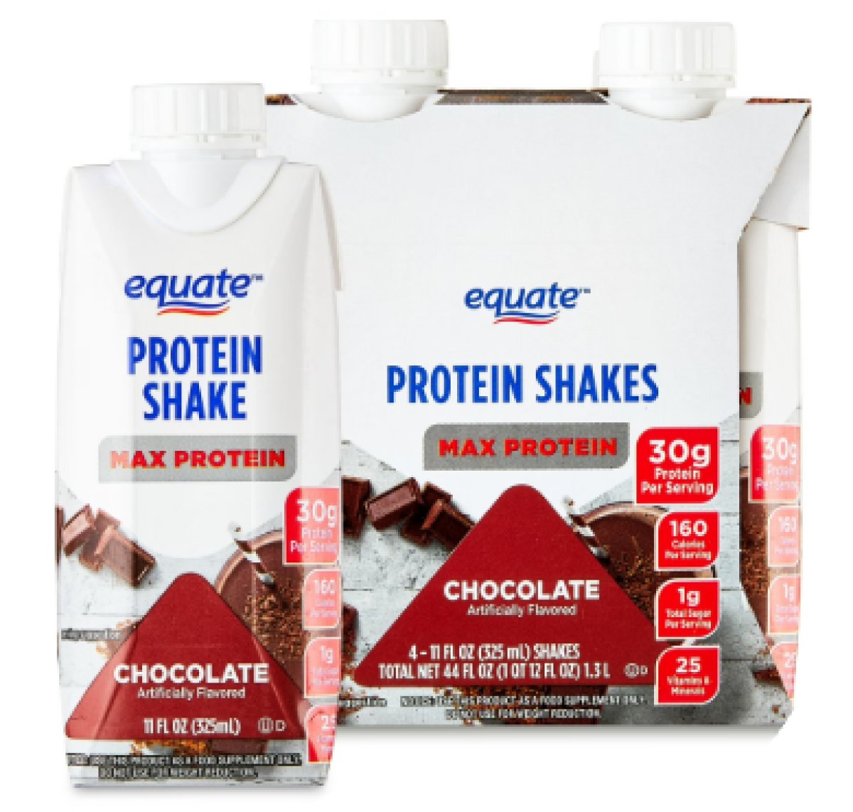 Equate Max Protein Nutritional Shake, Chocolate Flavor, Liquid, 11 fl oz, 4 Units