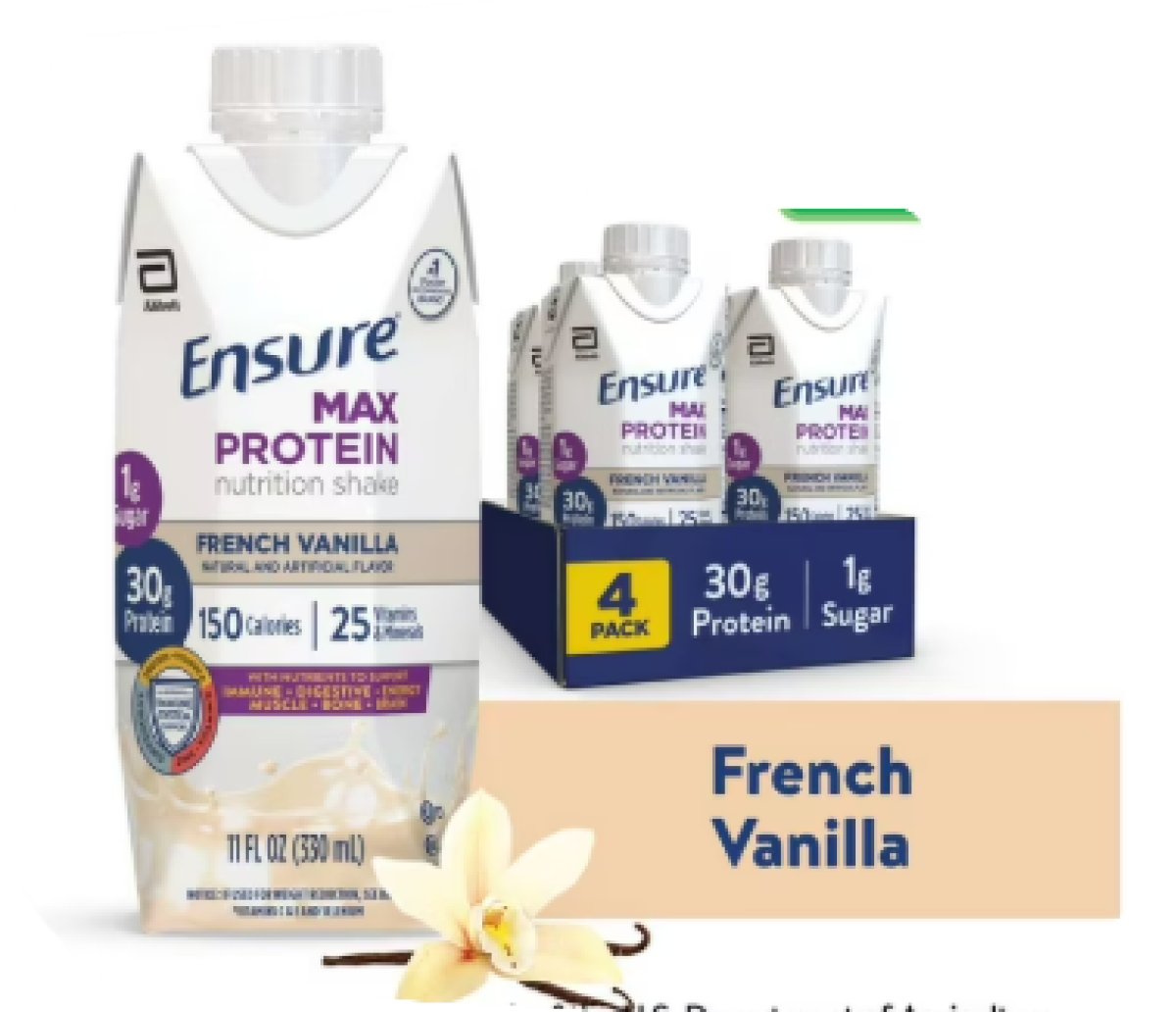 Ensure Max Protein Shake, 30g of Protein, French Vanilla, 11 fl oz, 4 Pack