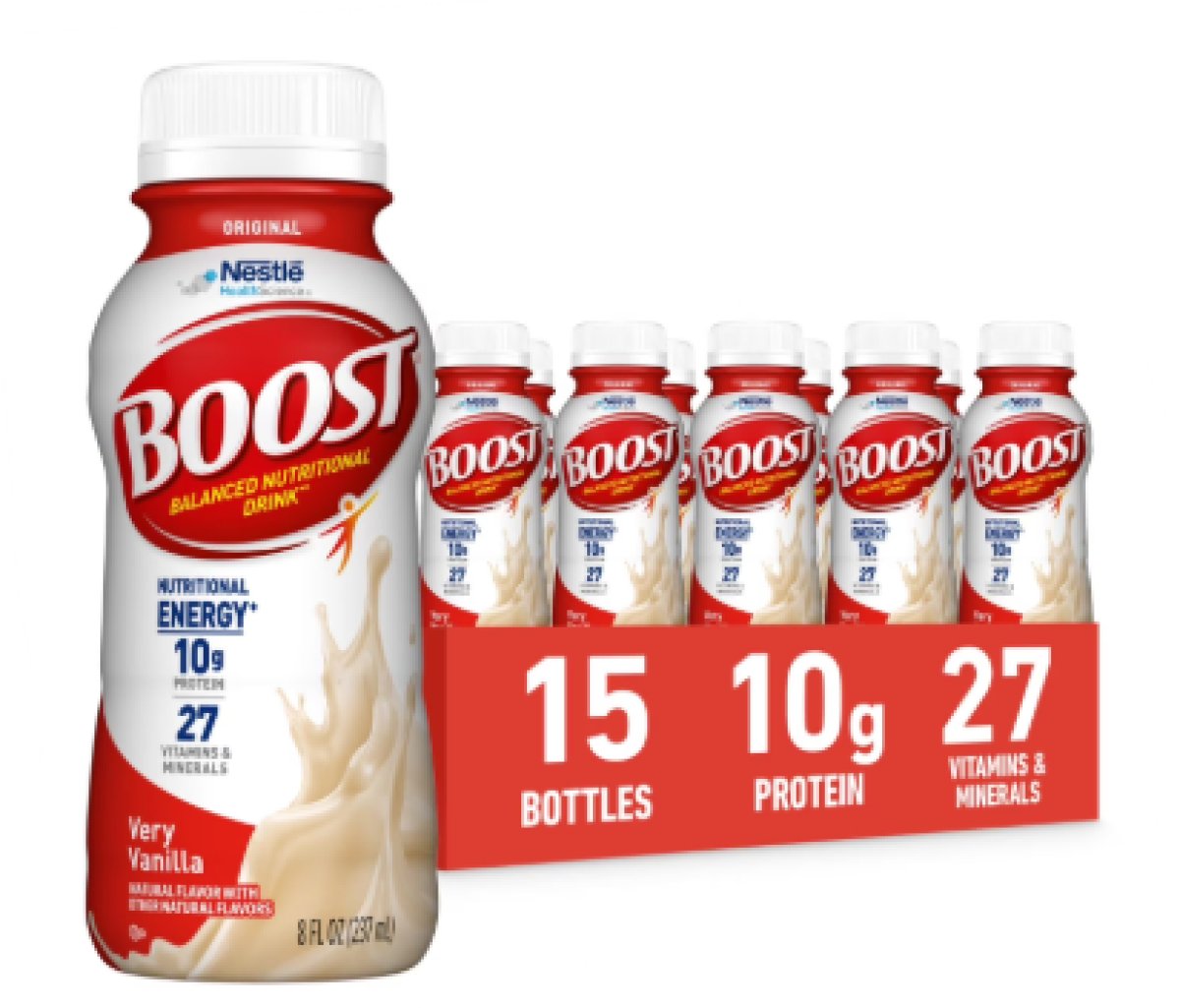 BOOST Original Balanced Nutritional Drink Protein Shakes, Very Vanilla, 8 fl oz, 15 Pack