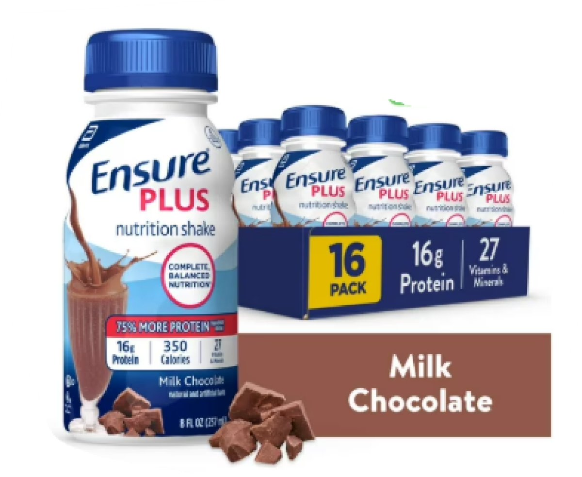 Ensure Plus Nutritional Meal Replacement Shake, Milk Chocolate, 16g of Protein, 8 fl oz - 16 Pack