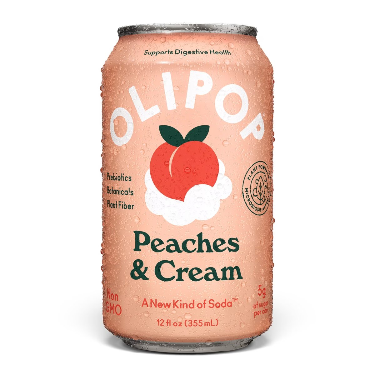 OLIPOP Prebiotic Soda, Peaches & Cream, 12 fl oz, Refrigerated