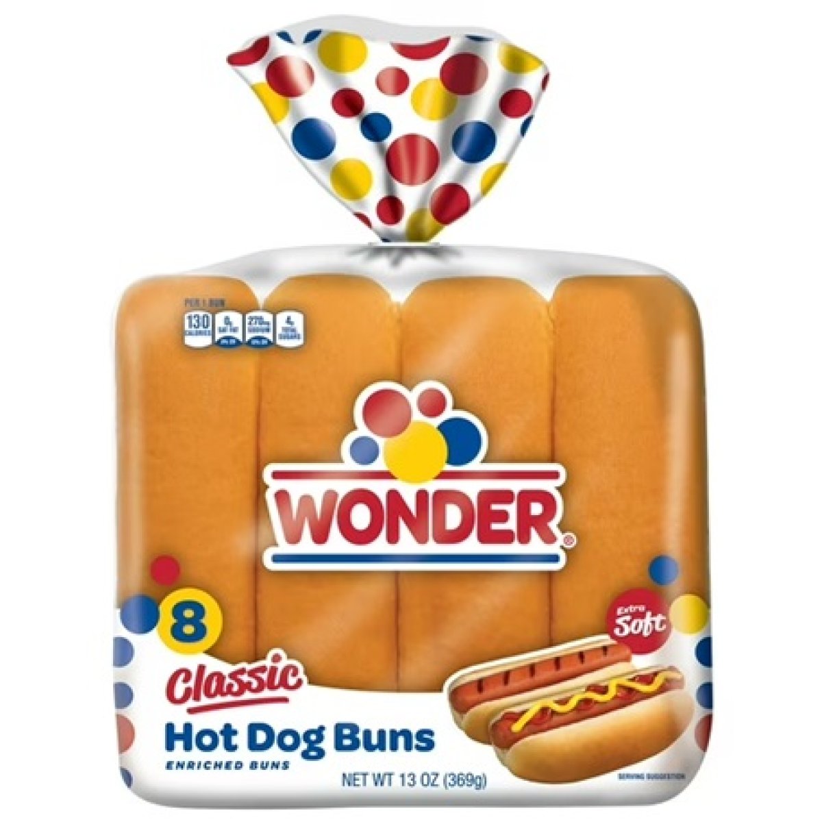 Wonder Bread Classic Hot Dog Buns, White Bread Hot Dog Buns, 8 Ct, Shelf-Stable