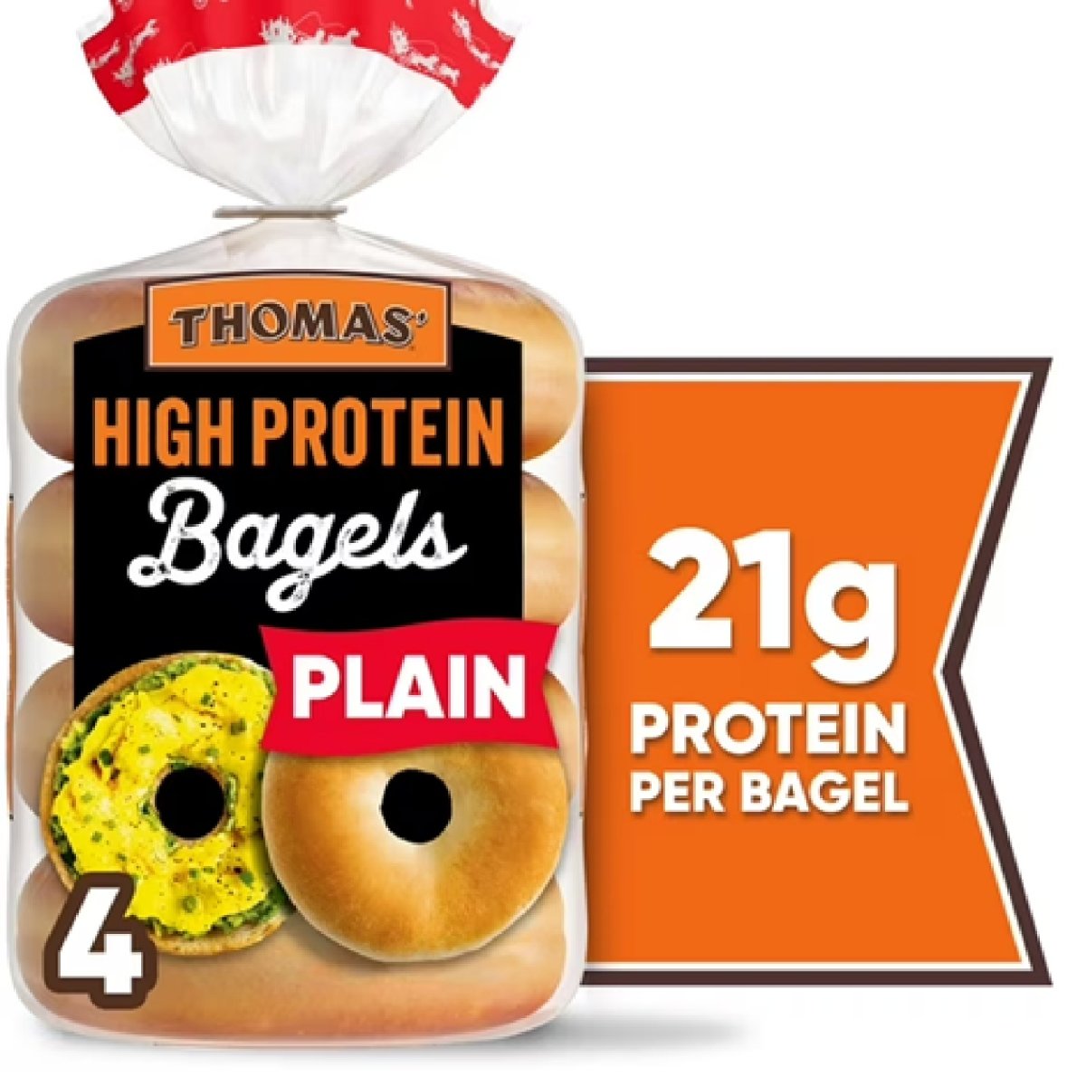 Thomas' Simple High Protein Bagels 4 Count, 21 G Protein, Kosher Bagels, 15.5 oz Bag