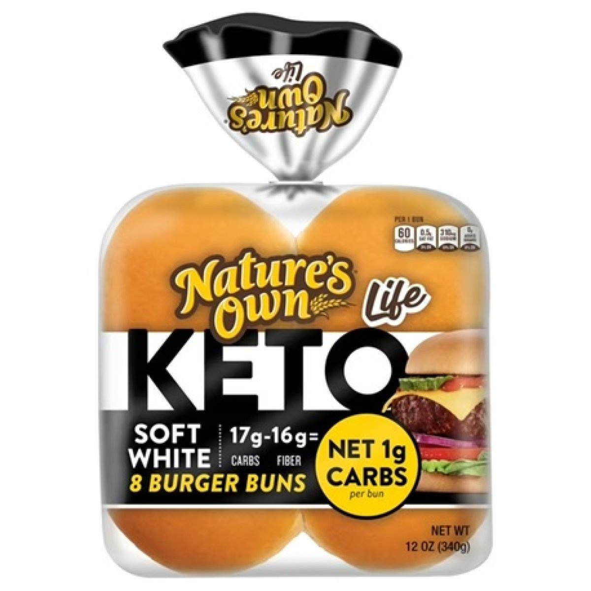 Nature's Own Life Keto Burger Buns, Keto Bread Hamburger Buns, 8 Ct, Shelf-Stable