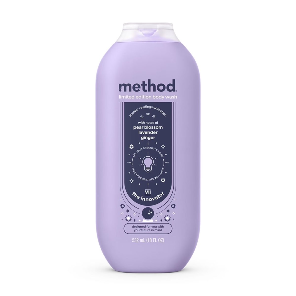Method Limited Edition Shower Readings Body Wash, The Innovator, 18 oz Bottle, with Notes of Pear Blossom, Lavender and Ginger