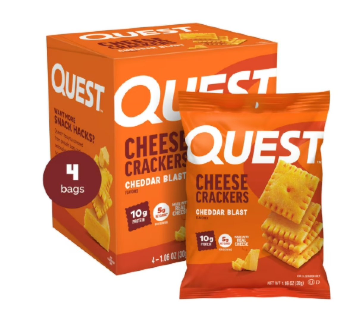 Quest Explosive Cheddar Cheese Crackers, 10g of Protein, Made with Real Cheese, 4 Count