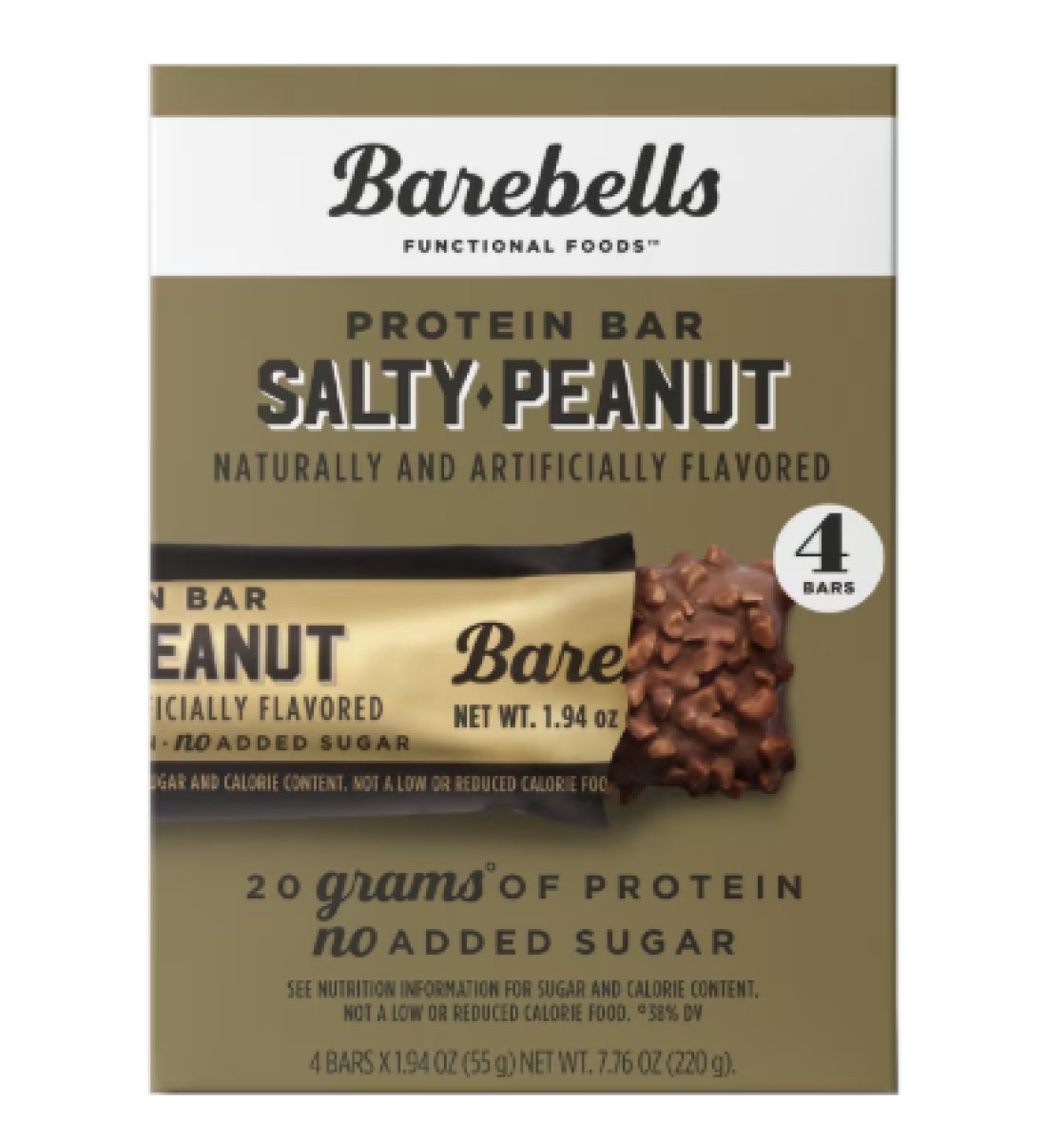 Barebells Protein Bars with 20g of Protein, 54g (1.9oz), Salted Peanut Flavor - 4 Pack